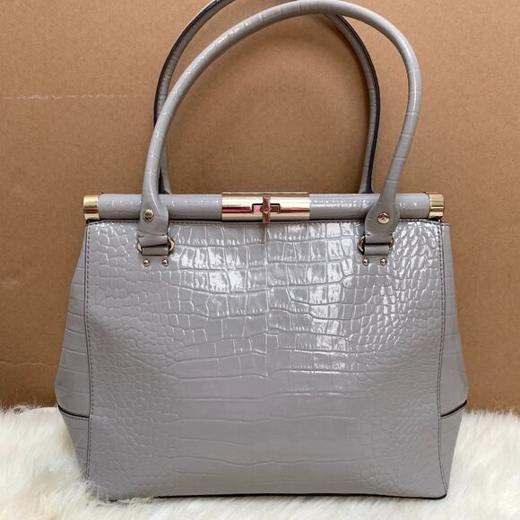 KATE SPADE Knightsbridge Large Gray Croc Emboss Patent Leather CONSTANCE Satchel - Picture 15 of 16